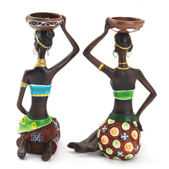 1Pair Home Decoration  African Women Resin Statue Candlestick craft Statue Dinner Wedding Gift Home Decor