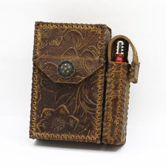 20 Sticks Tang Grass Leather Cigarette Case Personalized Cowhide Bag With Detachable Lighter Set Retro Gadgets For Men