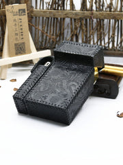 20 Sticks Tang Grass Leather Cigarette Case Personalized Cowhide Bag With Detachable Lighter Set Retro Gadgets For Men