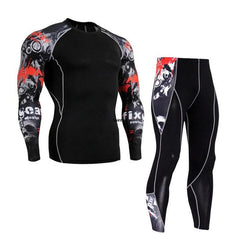 Long-sleeved Tights Printed Men's Fitness Suit Two Sets of Quick-drying T-shirts,