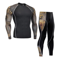 Long-sleeved Tights Printed Men's Fitness Suit Two Sets of Quick-drying T-shirts,