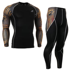 Mens Compression Sportsman Wear Male Shirts&Tights Set Skin-Tight Training MMA Workout