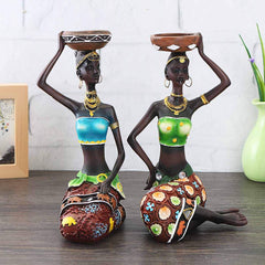 1Pair Home Decoration  African Women Resin Statue Candlestick craft Statue Dinner Wedding Gift Home Decor