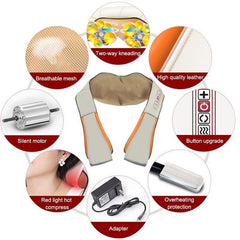 Electric Neck Shiatsu Roller Massager for Back Pain Infrared Heating Massage